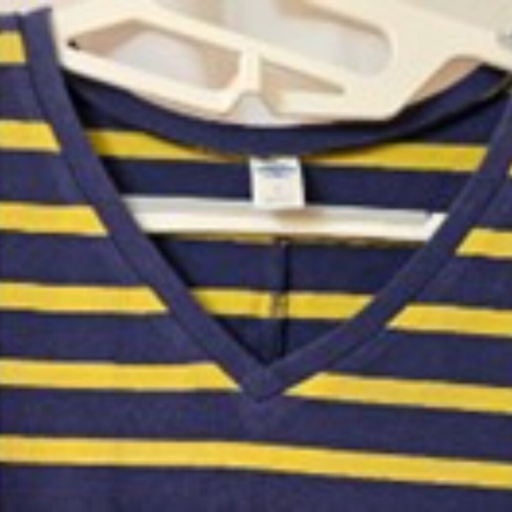 Old Navy Women Dress Bodycon V Neck Knit Blue Yellow Striped Short Sleeve Size L - Picture 4 of 12
